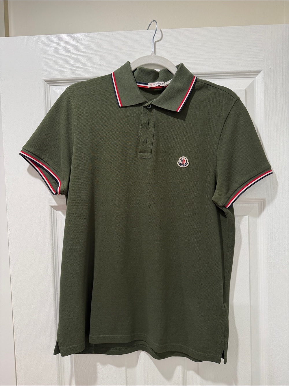 Moncler Olive Green Polo with Red and White Trim